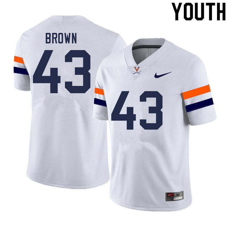 Youth #43 Elliott Brown Virginia Cavaliers College Football Jerseys Sale-White - Click Image to Close